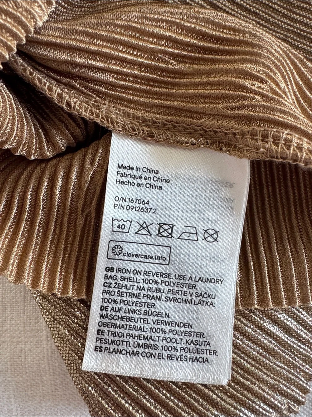 H&M Metallic Gold Ruffle-Detail Long Sleeve Dress